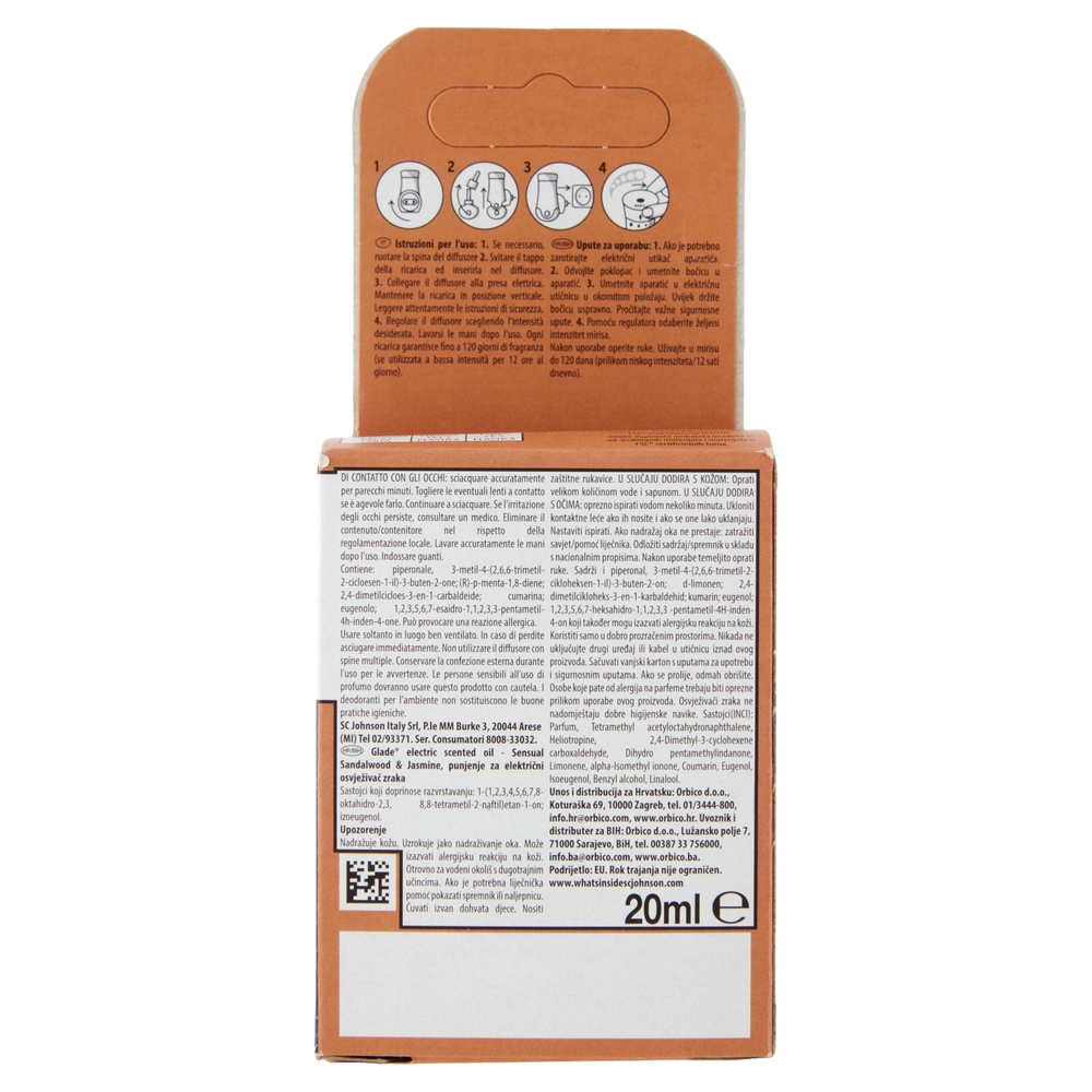 Glade® Liquido Elettrico Ricarica, Profumatore per ambienti, Fragranza Sandalo e Gelsomino 20ml